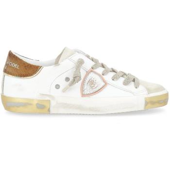 Philippe Model Paris Women's Sneakers - Prsx Low White with Gold and Bronze Details, Size 36