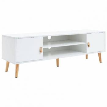 Mueble TV Miroytengo Anzio de Melamina con 2 Puertas, 1 Estante y Patas de Madera de Pino en Blanco Mate, Dimensiones 140x45x40 cm