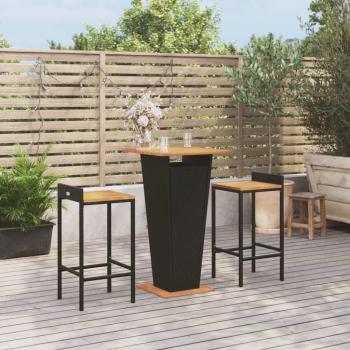 vidaXL 3 Piece Garden Bar Set - Black Poly Rattan & Solid Wood Acacia