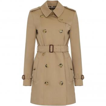 Burberry Women's Double-Breasted Gabardine Trench Coat in Beige, Size 8