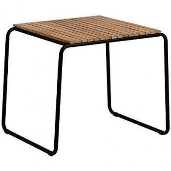 Kave Home - Mesa Yukari 84 x 70 cm de Madera Maciza de Acacia Efecto Teca Patas de Acero Acabado Negro