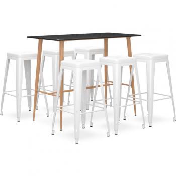 Mesa alta y taburetes de bar 7 piezas negro y blanco