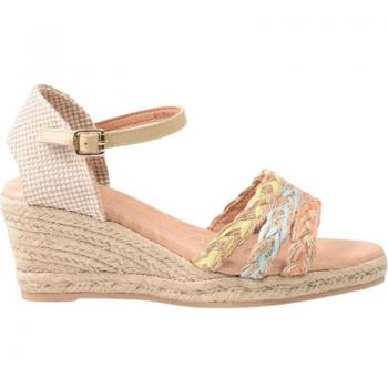 Sandalias Yutes para mujer MTNG - Sandalias color Dorado - Moda juvenil - Cierre de hebilla - Estilo Casual - Tira de color Beige - Cuña de altura media - Alta Calidad y Comodidad