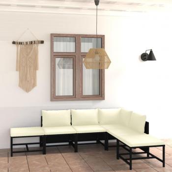 6-Piece Black Poly Rattan Garden Sofa Set with Cushions