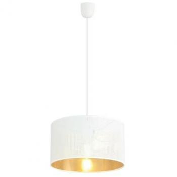 Lámpara de Suspensión Aston EPIKASA, Acero con Recubrimiento de Polvo, Tejido en Negro, Blanco y Oro, 35x100x35 cm