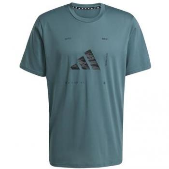 Camiseta de Hombre Adidas Climacool Training Camo Logo Gráfico Azul y Gris, Talla S