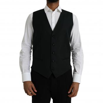 Dolce & Gabbana Black Wool Waistcoat Dress Formal Vest - IT52 | XL