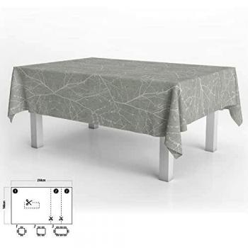 ORYX 5544092 Mantel Hule Rectangular Ramas Gris Impermeable Antimanchas PVC 140x250 cm. Recortable Uso Interior y Exterior, Cloruro de polivinilo, Multicolor