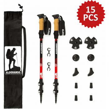 Bastones de Senderismo telescopicos - Par Bastones Trekking Plegables Resistente y Ligero de aluminio 7075- Mango De Corcho - Trail Running ultraligeros - Para Montaña, excursion, Alpinismo, esqui