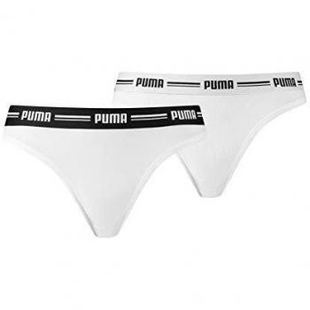 PUMA Tanga Mujer 2 Piezas con Logo Elástico, Algodón Modal Stretch, Color Blanco y Negro, Talla XS
