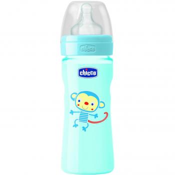 Chicco 00070735210000 Bienestar biberón color, 4 m de silicona, 3 agujeros, de flujo rápido, para los muchachos, 250 ml