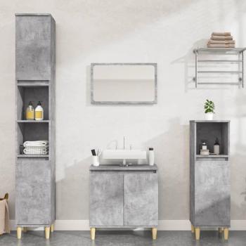 Set de muebles de baño 3 piezas de hormigón y madera gris multicapa