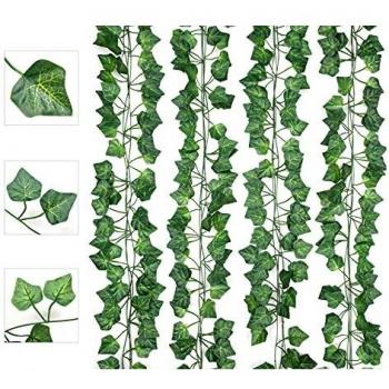 AIOR Plantas Hiedra Artificial Decoración Exterior Colgante 84ft-12 Guirnalda Hiedra Artificial Vine Follaje Hojas Verdes Flores para Hogar Boda Escalera Ventana Balcón Valla Jardín Mesa Fiesta