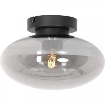Plafón Reflexion Steinhauer, Ø 25 cm, cristal negro/gris humo, metal negro, E27 (casquillo grande), modelo 3387ZW