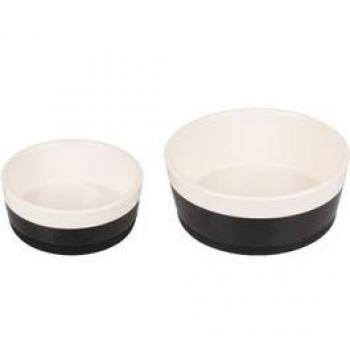 Plato Antideslizante de Cerámica Flamingo Duke para Perros y Gatos - Comida y Agua, Blanco/Negro