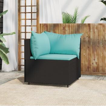 Black Poly Rattan Garden Corner Sofa with Cushions