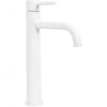 Grifo de baño Rea Lungo White High - Grifo de lavabo de diseño moderno, acabado blanco, altura alta, ideal para lavabos con cuencos profundos, material resistente a la corrosión, fácil instalación y mantenimiento