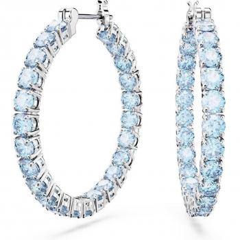 Swarovski Matrix Blue Cubic Zirconia Hoop Earrings 5647446, Round cut, Blue, Rhodium plated