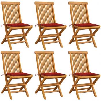 Sillas de jardín 6 uds con cojines madera de teca