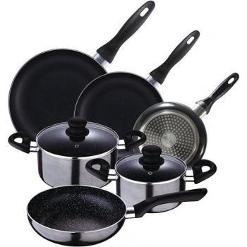 Batería de cocina 5 piezas aluminio prensado + Juego de sartenes Ø16, Ø20, Ø24 aluminio prensado San Ignacio