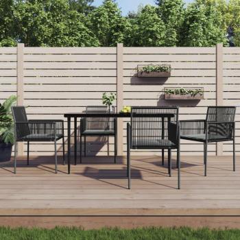 5-Piece Black Poly Rattan and Steel Garden Dining Set with Cushions