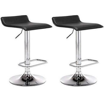 Set de 2 Taburetes de Bar Dyn en Cuero PU Negro, Altura Ajustable y Giratorio con Reposapiés