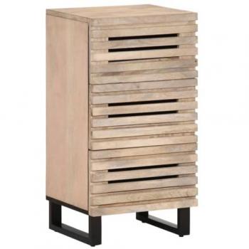 Aparador de madera maciza de mango 40x34x75 cm, estilo industrial, con 3 cajones, color blanco