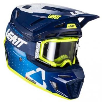 Leatt Casco de Cross 8.5 con Gafas Moto V24 Azul, Tecnología Turbina 360°