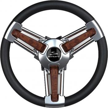 Schmitt Marine PU105111-04 Burano Wheel 14 Inch 3/4 Inch Tapered Shaft Burl Polyurethane with Stainless Spoke Includes Center Cap/Nut