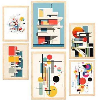 Set de 6 Pósters de Arquitectura Deconstruida Bauhaus para Decorar Paredes del Hogar, Oficina y Tienda - Tamaños A3 y A4 Sin Marco