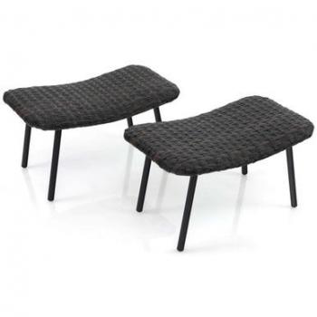 All-Weather Outdoor Ottoman Footrests (Set of 2) - Characteristics: Durable all-weather construction, brown metal frame, rattan weave design, padded quick-dry foam cushions, lightweight and easy to move, suitable for outdoor use