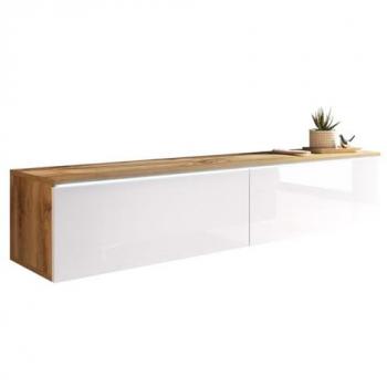 Mueble TV Sarasota 120, Wotan Roble y Blanco Brillante, 140x30x33cm, con Iluminación LED