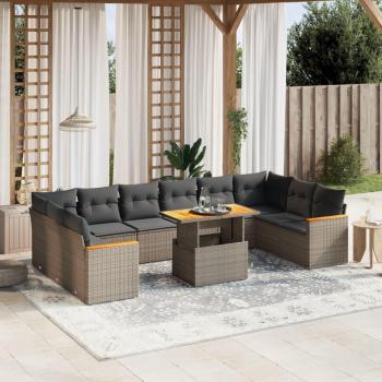 11-Piece Grey Poly Rattan Garden Sofa Set with Cushions