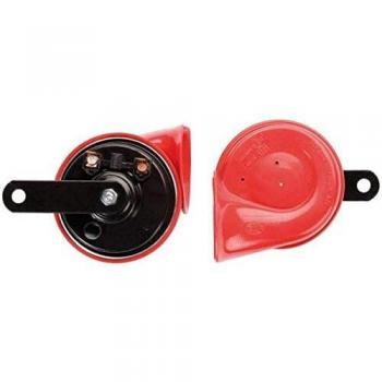 HELLA 3FH 007 424-811 Bocina TE16 - Doble Cuerno Eléctrico de Alta Frecuencia, 12V, 110dB, Color Rojo/Negro con Conexión de Enchufe Plano - Juego de 2 Unidades