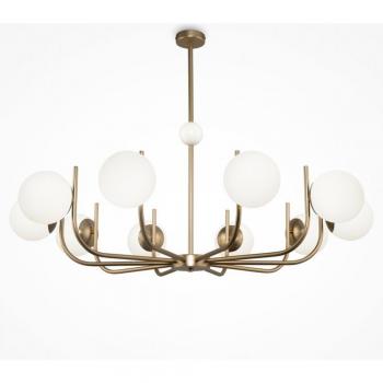 Maytoni Lámpara de araña colgante 10 luces latón con pantallas de cristal blanco y esferas decorativas