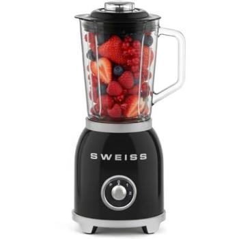 Licuadora Vintage Sweiss MXV9 de 1,5 L y 1000 W con cuchillas de acero inoxidable y función pulse, color negro