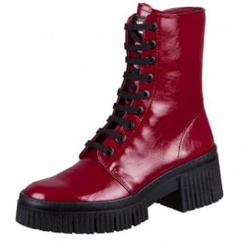 Botines de Piel con Tacón Plano Art 1375 para Mujer en Rojo, Cordones y Cremallera, Casual