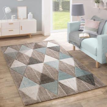 Alfombra De Diseño Moderna Contorneada En Colores Pastel con Rombos Beige Y Azul, tamaño:60x110 cm