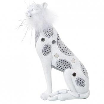 Figura Decorativa Leopardo Blanco Plateado Plástico 12 x 15 x 27 cm