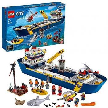 LEGO 60266 City Oceans Exploration Ship with Floating Toy Boat for Kids, Deep Sea Adventure Underwater Set with Submarine Model