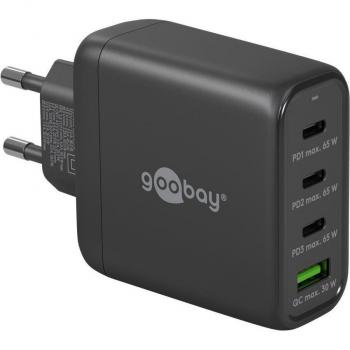 Cargador Rápido Multiport USB-C PD GaN 68W Negro con 3 Puertos USB-C y 1 Puerto USB-A