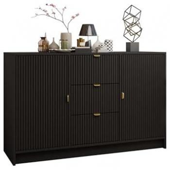 Cómoda Comfivo J106, Negra, Con Cajones y Puertas, 75x118x40cm