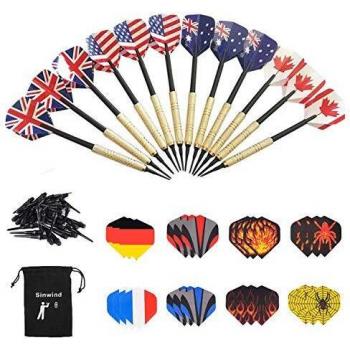 Sinwind 12 Dardos Punta Plastico para Diana Electrónica, Dardos Diana Electronica de Profesionales + 36 Plumas de 12 Patrones + 36 Puntas