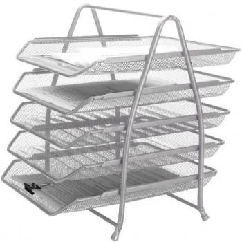 Bandeja de Sobremesa Metálica Q-Connect KF18476 Rejilla Plata con 5 Bandejas Movibles 350x275x375 mm