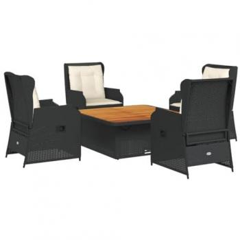 Set de muebles de jardín 5 pzas y cojines ratán sintético negro