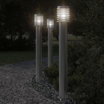 Lámparas de suelo de exterior 3 uds acero inoxidable 110 cm color plateado y negro
