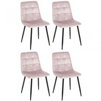 Set de 4 Sillas de Comedor Antibes en Terciopelo Rosa con Base Metálica y Asiento Acolchado