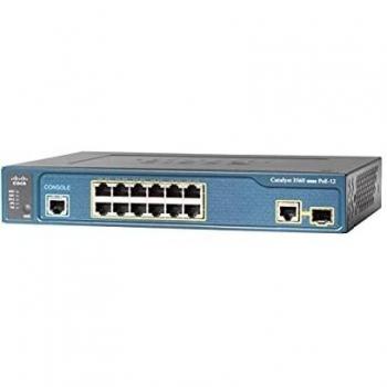 Cisco Catalyst 3560CX-12PC-S Network Switch, 12 Gigabit Ethernet Ports, 8 PoE+ Outputs, 240W PoE Budget, two 1G SFP and two 1G Copper Uplinks, Enhanced Limited Lifetime Warranty