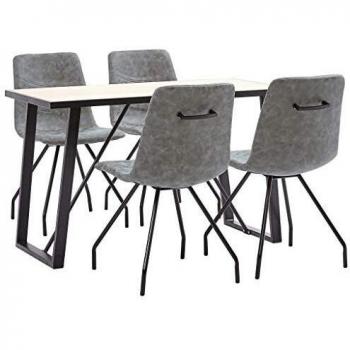 vidaXL Juego de Comedor 5 Piezas Cuero Sintético Mobiliario Hogar Decoración Casa Robusto Duradero Resistente Funcional Práctico Útil Gris Oscuro