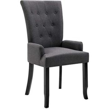 Dark Grey Fabric Dining Chair with Armrests